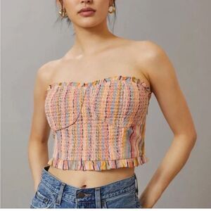 NEW Anthropologie Pilcro Smocked Strapless Multicolor Top Medium